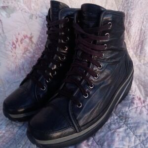 MBT Nafasi Mid Swiss Engineered Black Leather Rocker Bottom Boots Womens US 8.5